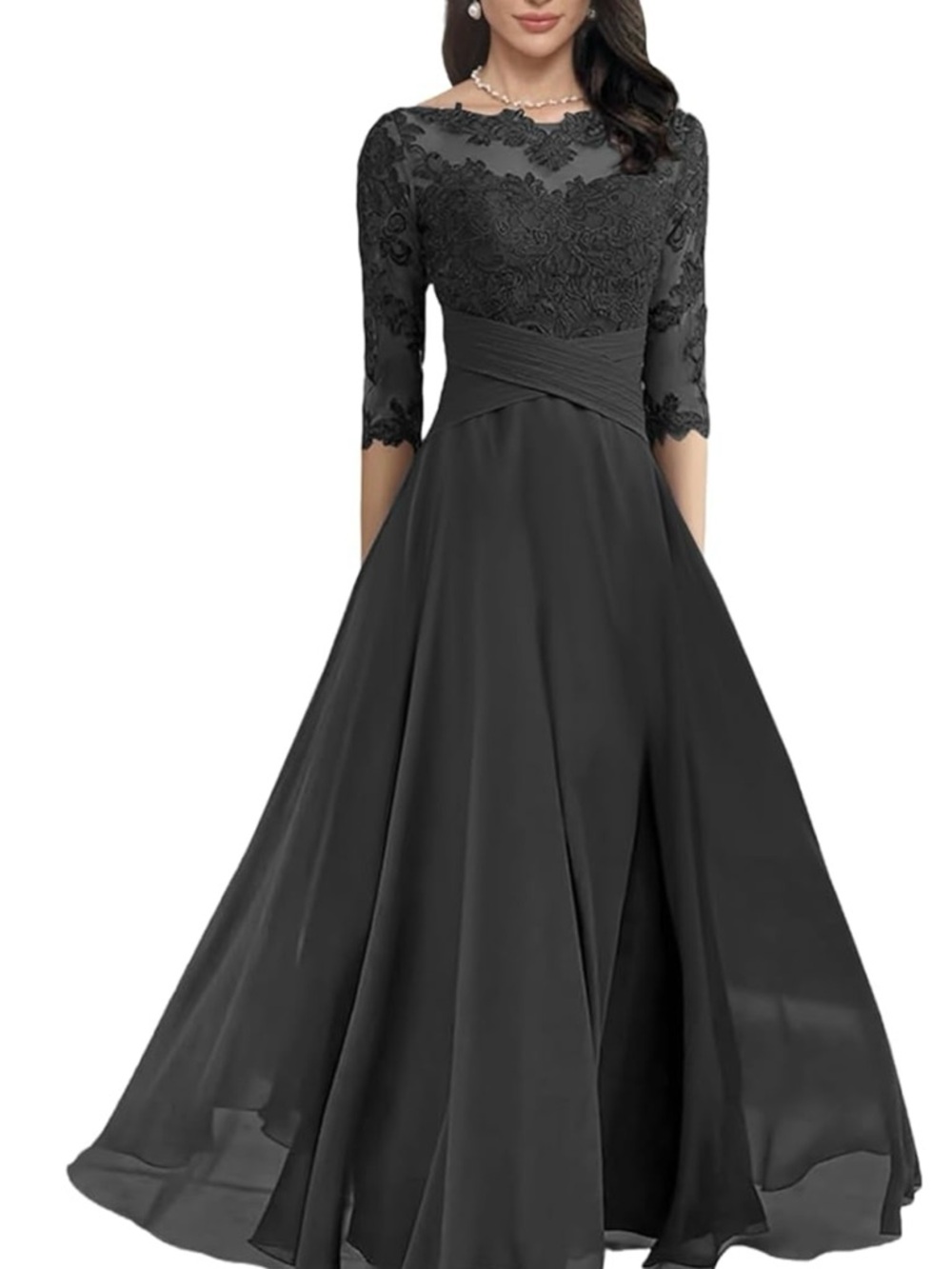 Elegant Black Lace A-Line Evening Gown Formal Dress